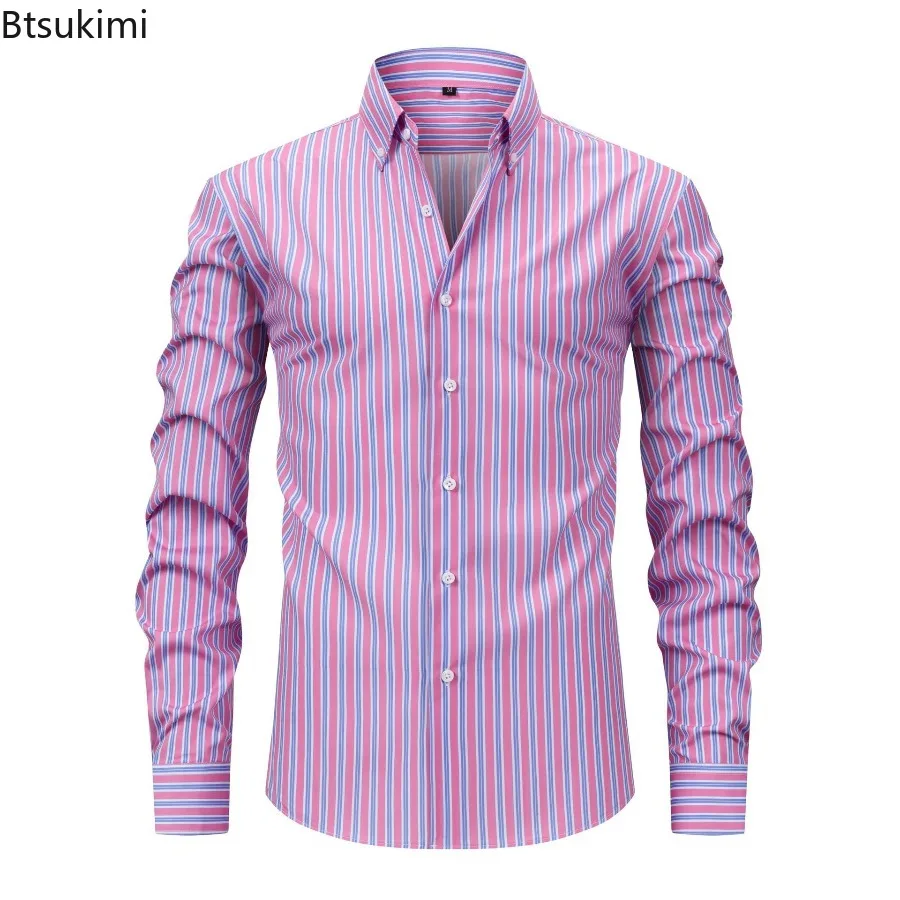 

Men's Four-Way Stretch Digital Print Striped Long Sleeve Turn-Down Collar Shirt High-End Shirts for Men Spring New Male Clothing