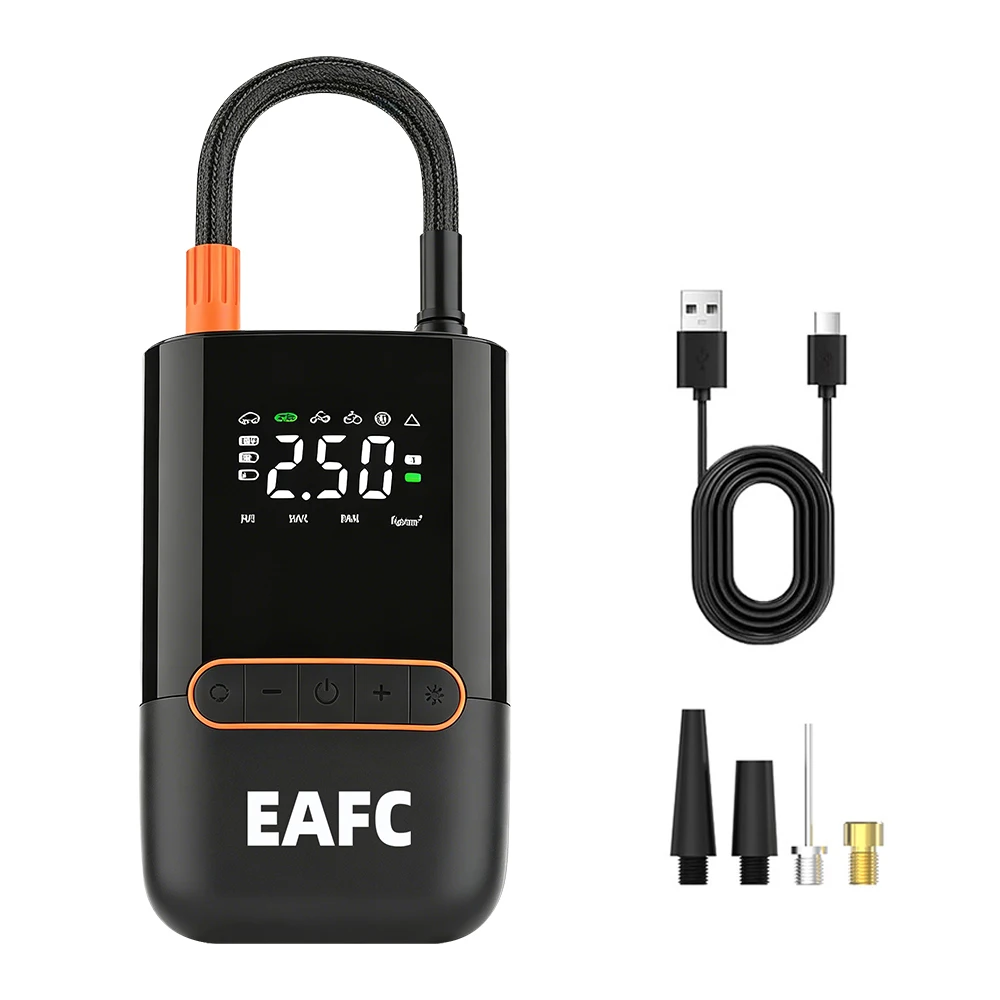 EAFC Elektrische tragbare Luftpumpe, Reifenfüller, Notbeleuchtung, Autoreifenfüller, LCD-Display, tragbare Luftpumpe für Auto, Motorrad, Fahrrad, Bälle