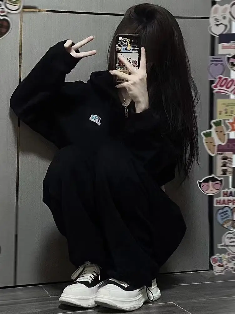 Women's Long Sleeve Zippered Hoodie Set - New Spring/Fall Korean Style Loose Fit Casual Two-Piece Outfit