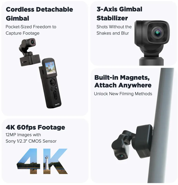 Fotografie Pocket 3 4K 60fps Beeldmateriaal Magnetische Bevestiger Ai Tracking Volg 3-assige Camera Cardanische Ophanging