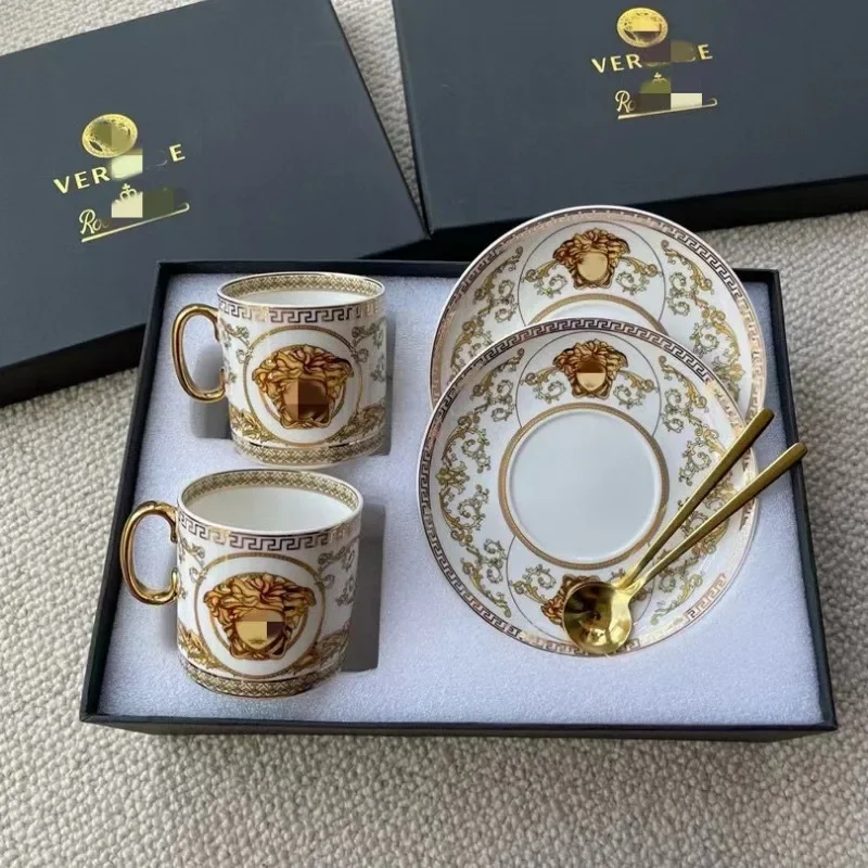 Light Luxury Ceramic Coffee Mug Set Deluxe Gift Box 2pcs Cups 2pcs Spoon European Tea Tableware High-grade Gifts