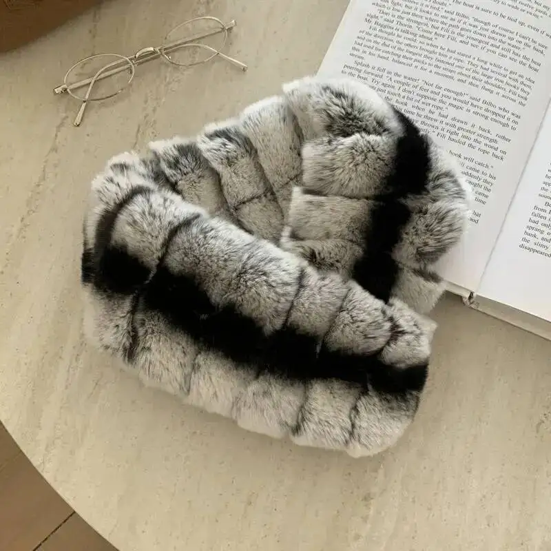 Real Rex Rabbit Fur Scarf Magnetic Buckle Double-Sided Scarf Women Winter Warm Natural Fur Neck Warmer Thick Female Fur Scarf