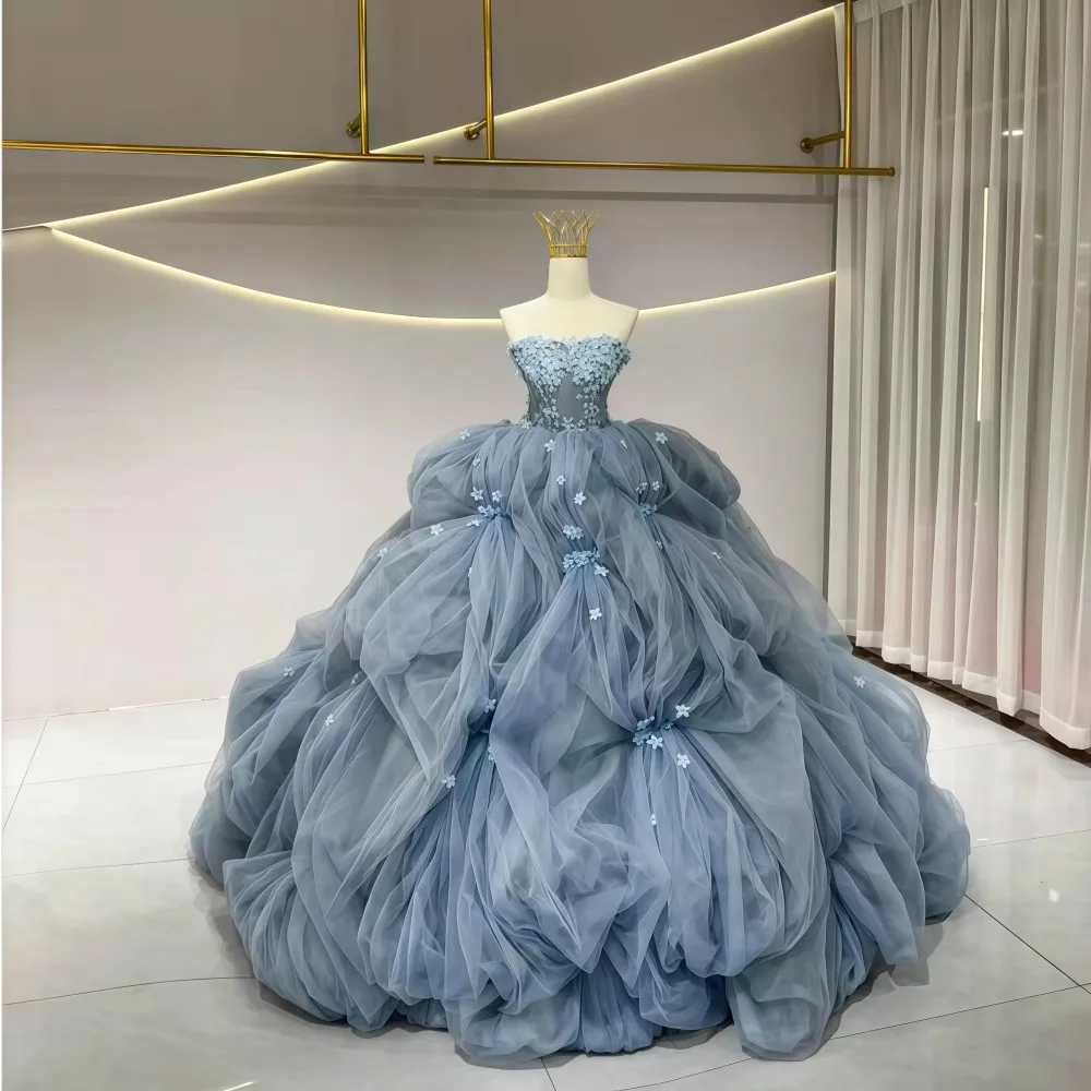 Princess Ball Gown Quinceanera Dresses With Applique Lace Birthday Sweet 16 Customized Crost Tiered vestido de 15 quinceañera