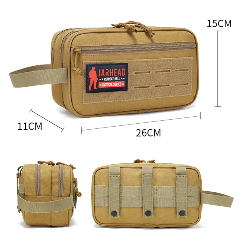 Double Zipper Tactical Toiletry Bag Travel Organizer Pouch MOLLE Hook Loop Morale Patch for Camping Hunting Hiking Daily Carry