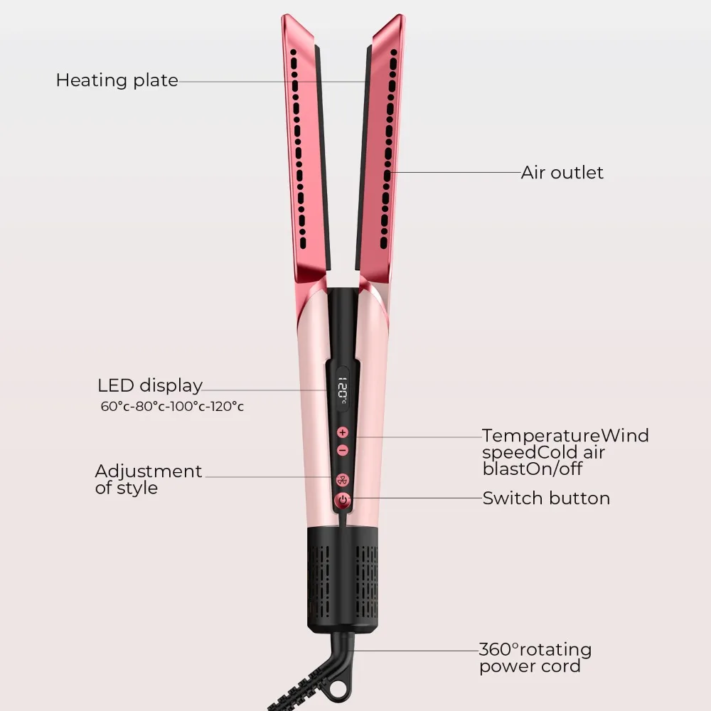 

2 IN 1 Professional Hair Straightener & Hair Dryer Heat-Up Hair Flat Iron Negative Ion Iron Long-Lasting Styling Tool