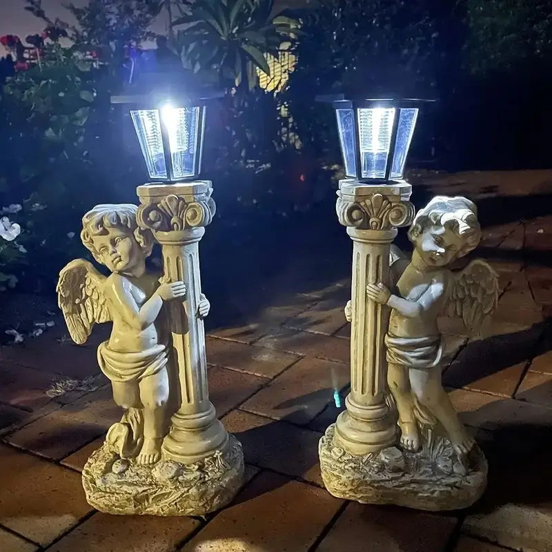 1 قطعة 19.29 بوصة منحوتة ملاك تعمل بالطاقة الشمسية (يمين، يسار) ، ضوء مسار شمسي خارجي للحديقة والفناء والفيلا والشرفة #2