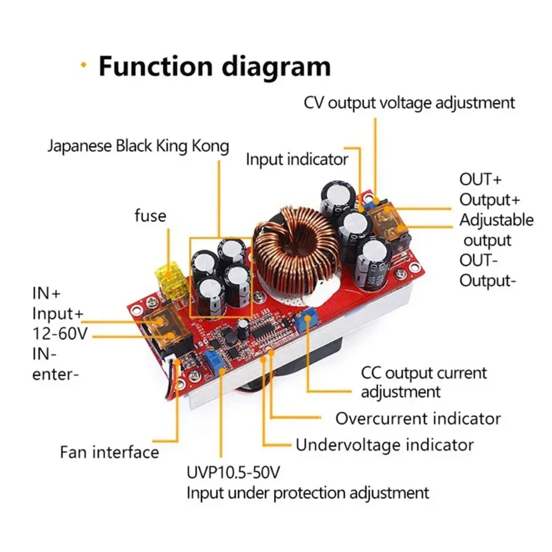 Convertisseur de suralimentation DC-DC Step Up Power Supply Tech 10-60V à 12-90V Chargeur de tension réglable 1800W 40A 1500W 30