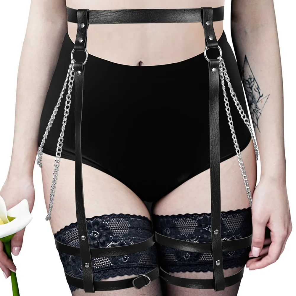 

PU Harness Luxury Leather Women's Fashion Sword Belt Punk Gothic Garters Erotic Stockings Sexy Chain Lingerie Fetish Suspender