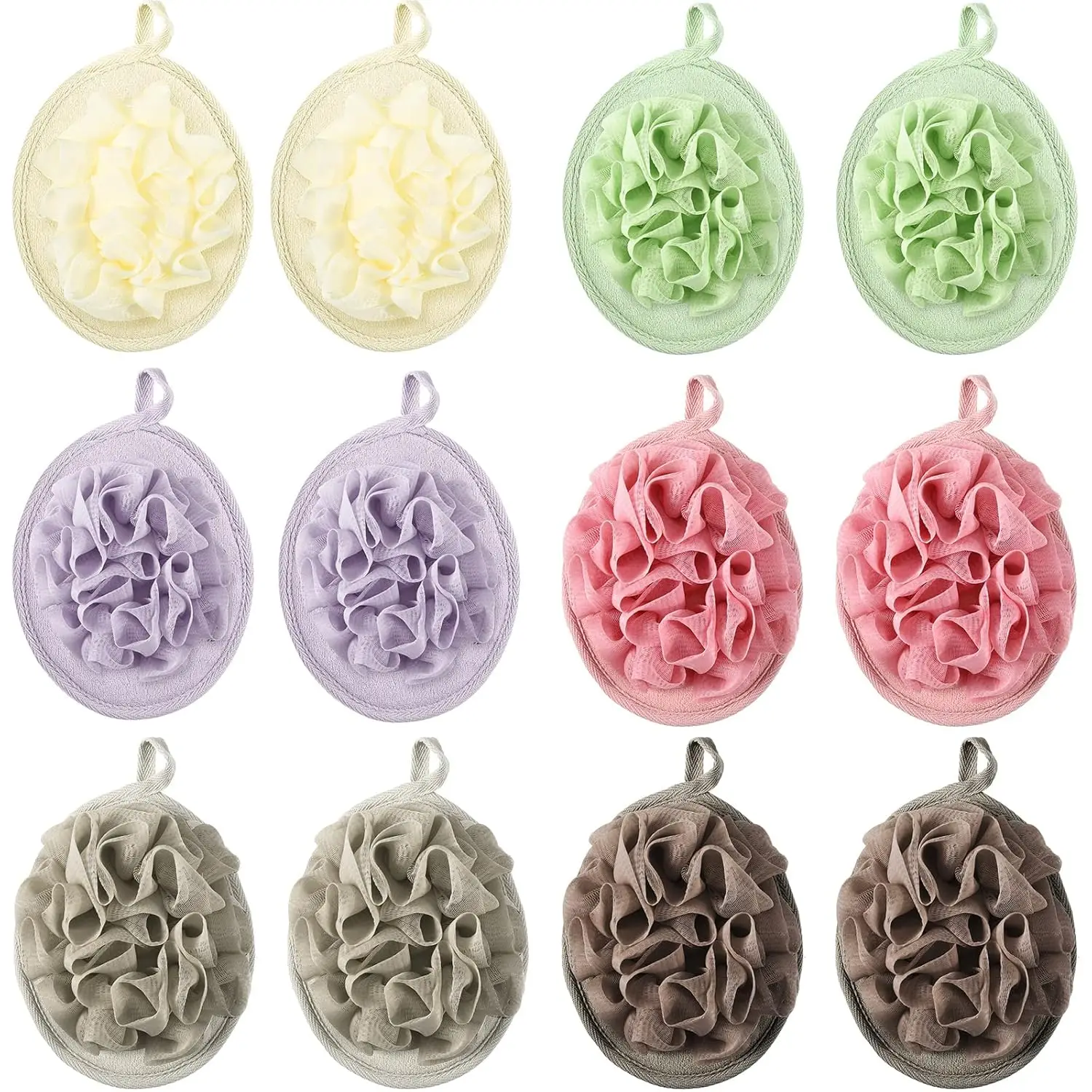 

12 Pack Exfoliating Shower Loofahs with Elastic Hand Straps, 30g Each, Mesh Bath Sponges for Men and Women