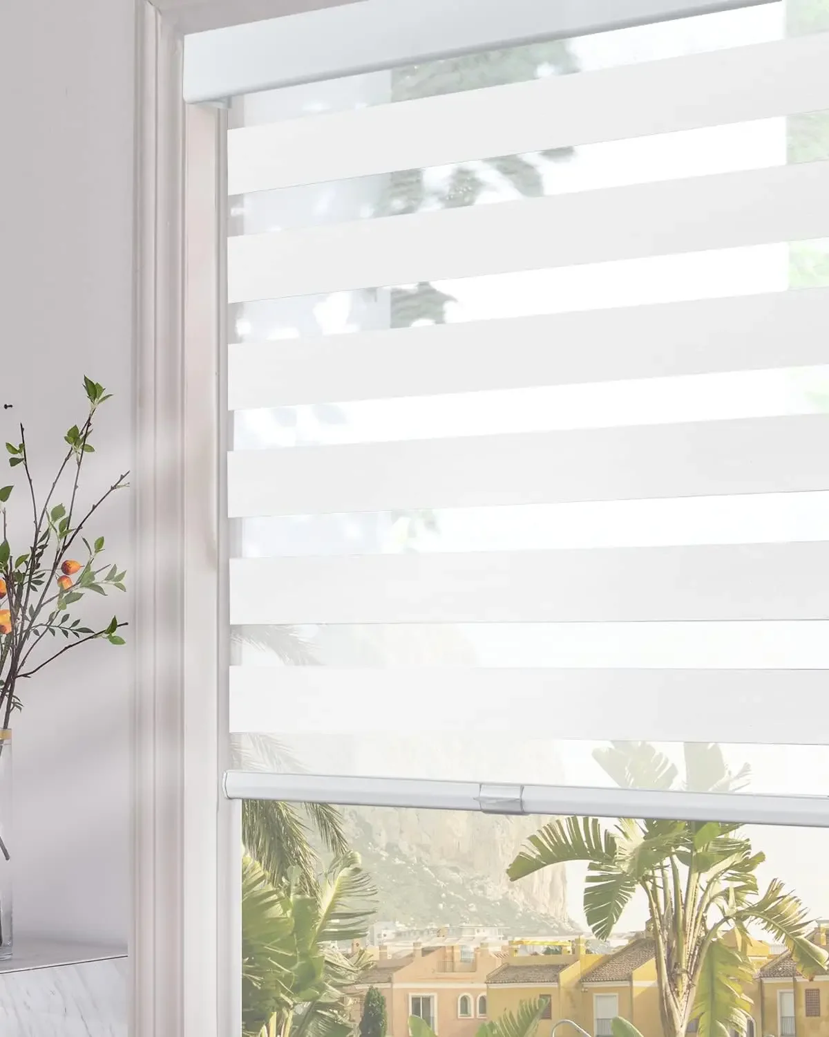 

Cordless Zebra Blinds for Windows (72" W X 72" H, White) with Upgraded Cassette Light Filtering Dual Layers Sheer Roller Blinds