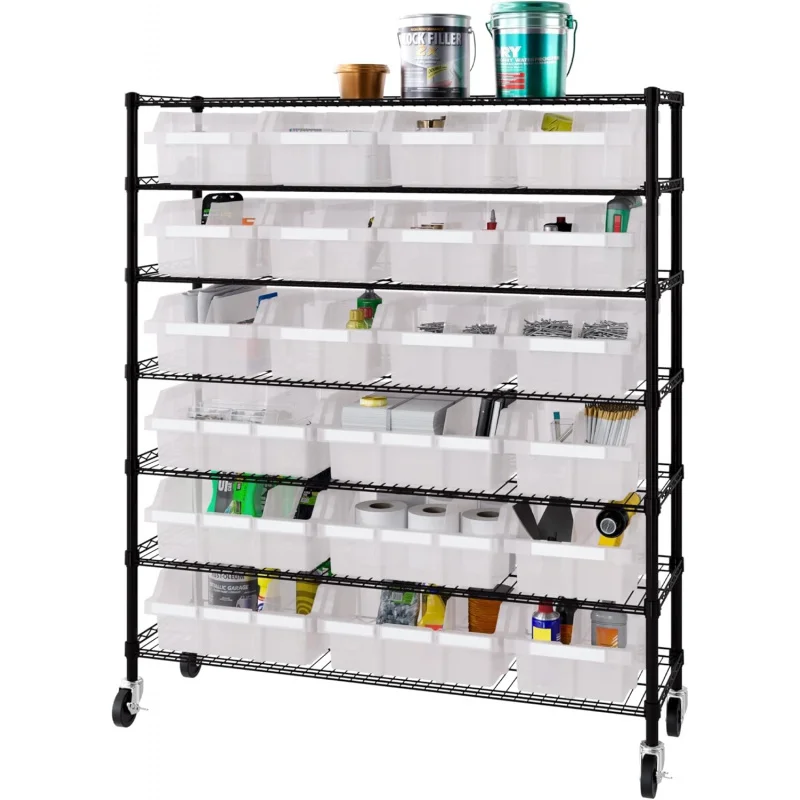 

NSF Certified Solid Steel Wire Shelving Bin Rack, Patented Storage Organizer Unit with 21 Translucent Bins, Heavy-Duty Wire