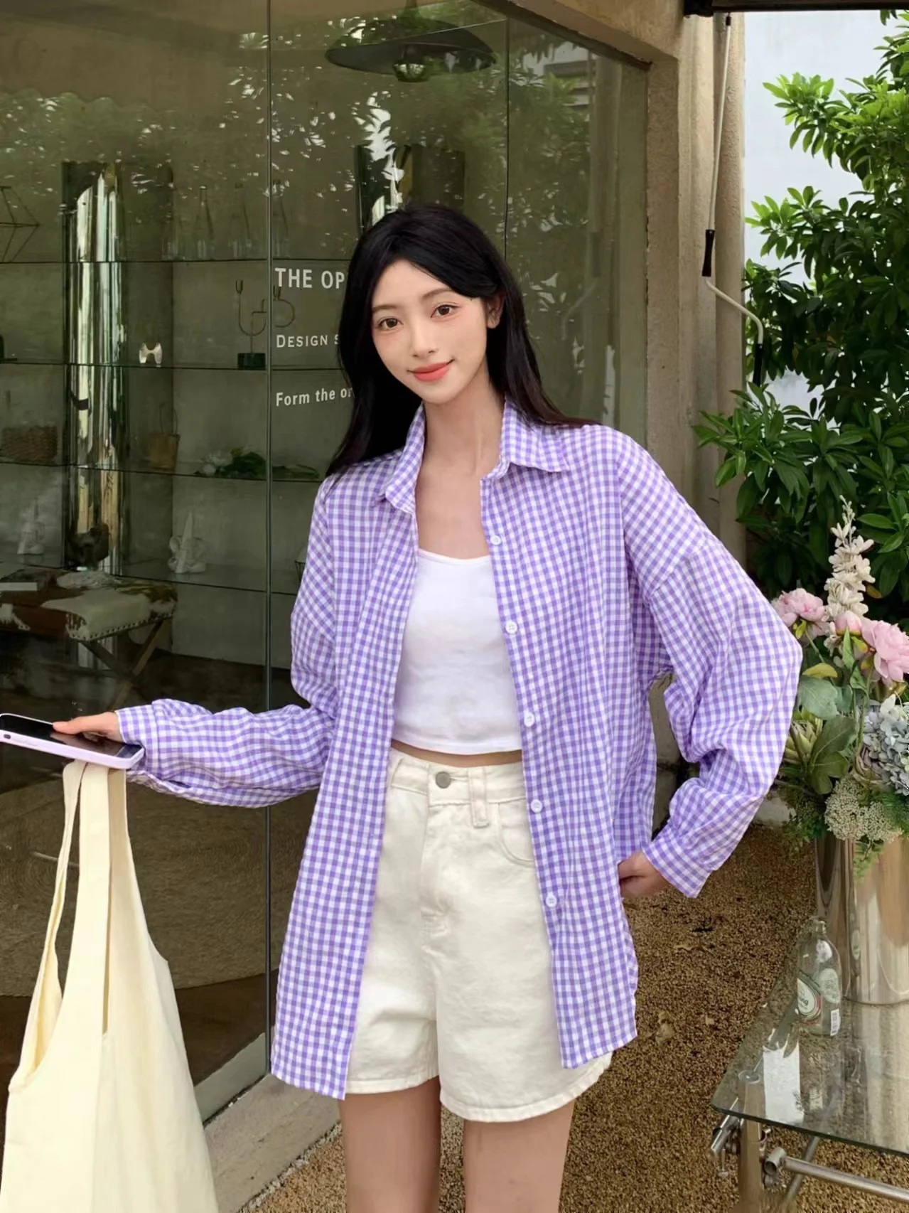 Gingham Shirt Women Long Sleeve Button-Down Pink Blue Checkered Top Jacket Summer Spring Teen-Girl Boyfriend Casual Daily Outfit