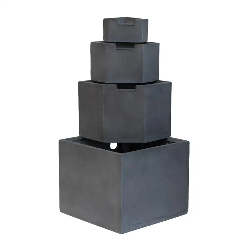

Gray Cement 4-Tier Block Water Fountain for Outdoor Use, 19.7"x19.7"x41.7" Garden Features, Decorative Outdoor Waterfall,