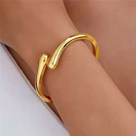 Wide Metal Bangle Ring for Women Gold and Silver Color Chunky Waterdrop Open Wrist Cuff Thick Irregular Twisted Bracelet Jewelry