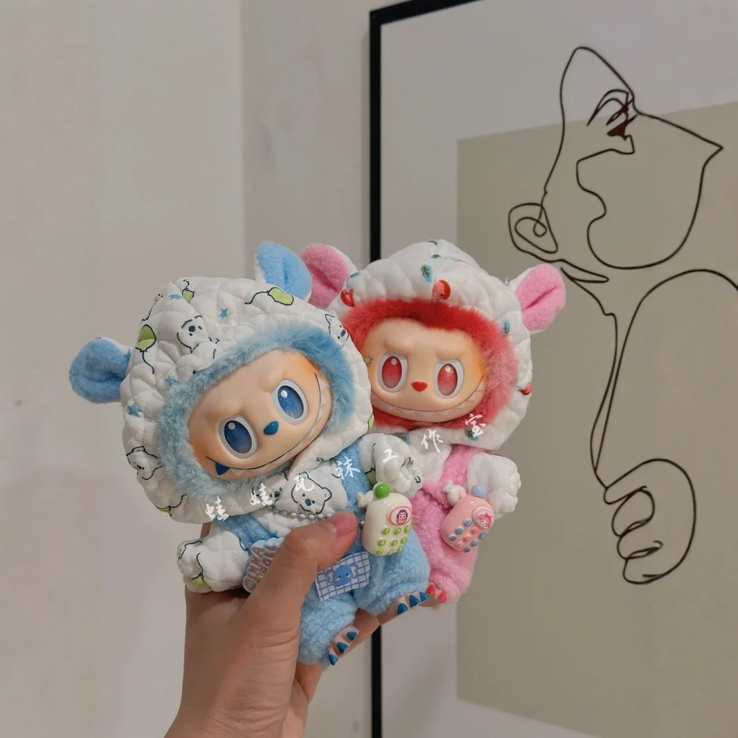 

Only Clothes 17cm Labubu Doll Clothes Set Cute Bear Sleepwear Three-Piece Suit Doll Accessories Soft Fabric Keychain Included