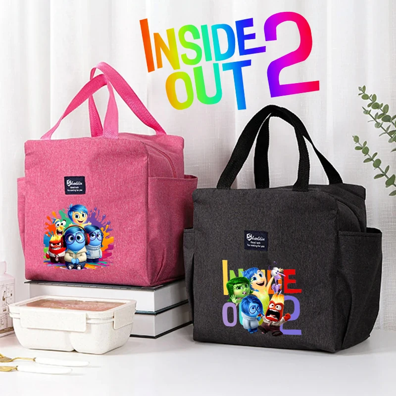 Inside Out 2 Lunch Boxes for Children Joy Anger Anxiety Sadness Boy Girl Thermal Lunch Bags Disney Cartoon Food Cooler Handbags