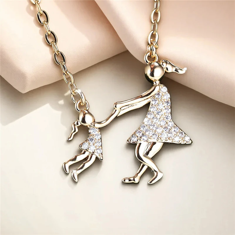 1pc Zirconia Choker Necklace for Women Girls Crystal Zircon Cute Mother&Daughter Pendant Necklace Jewelry Mother's Day Gift