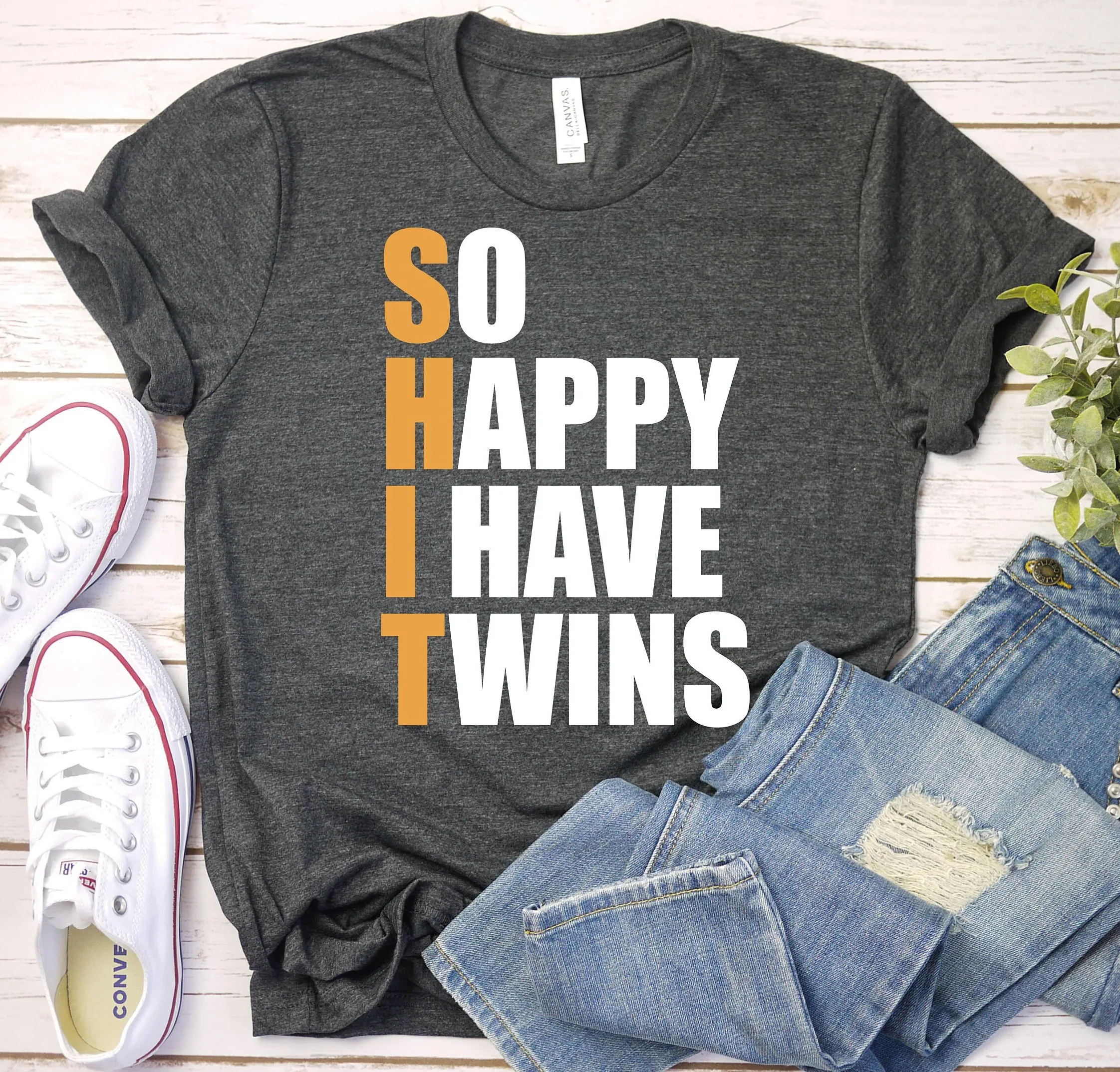 So Happy I Have Twins Baby Announcement Mom Of Multiples T Shirt Father'S Day Funny Pregnancy Parent