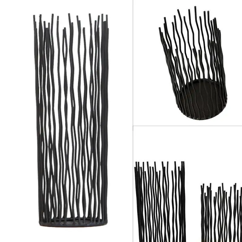 QX2E Modernist Black Metal Willow Tea Light Holder Pillar Candlestick Holder for Home Party Home Decorations Wedding