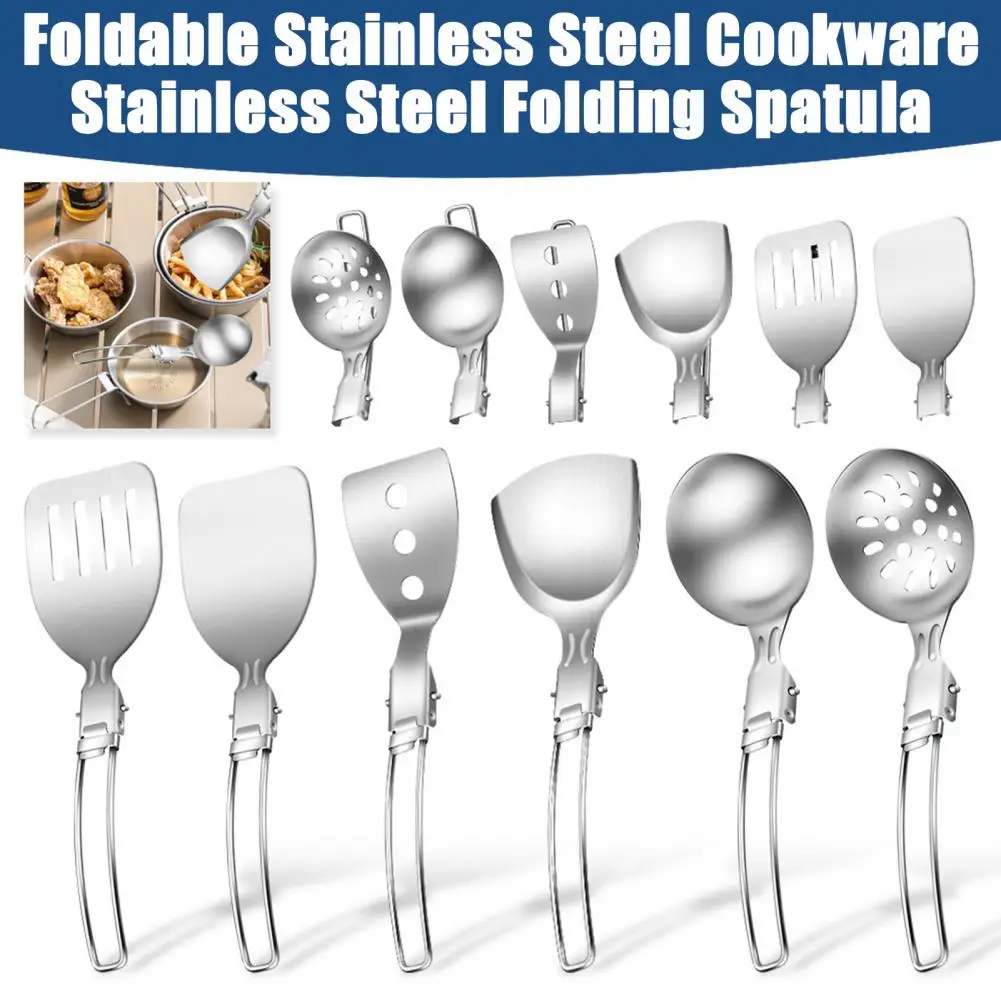 Foldable Stainless Steel Cookware Portable Stainless Steel Cookware Set for Camping Bbq Folding Spatula Spoon Shovel for Hiking