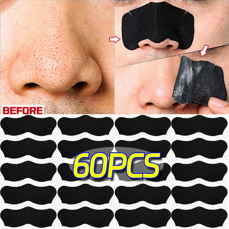 60PCS Nose Blackhead Remover Mask Peel Off Nasal Strips Shrink Pore Deep Cleaning Treatment Acne Nose Black Head Remove Stickers