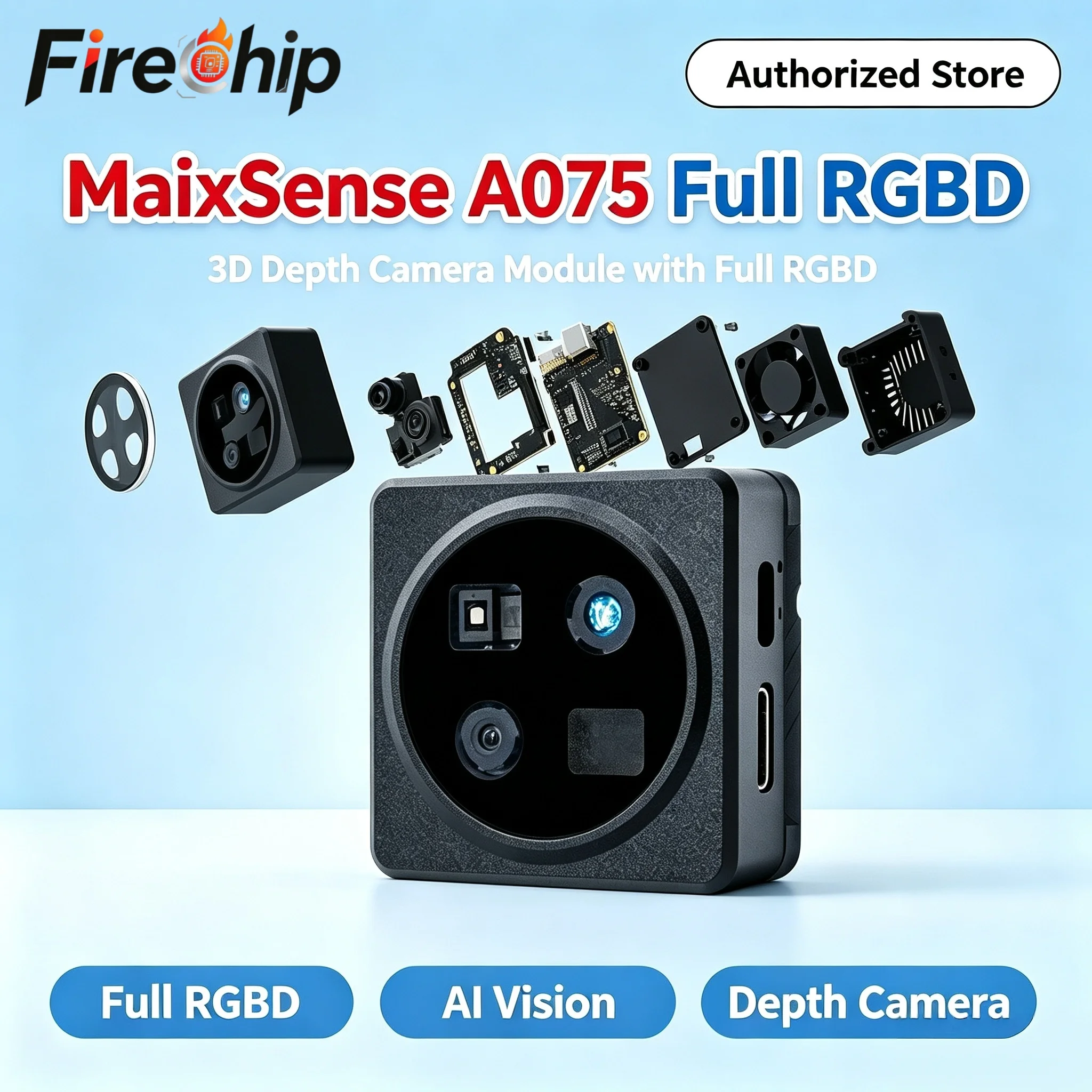 Sipeed MaixSense A075 Full RGBD TOF 3D Depth Vision Support Global Shutter ROS2/ ROS1 ITOF MCU & ROS 32bit RISC-V @144Mhz