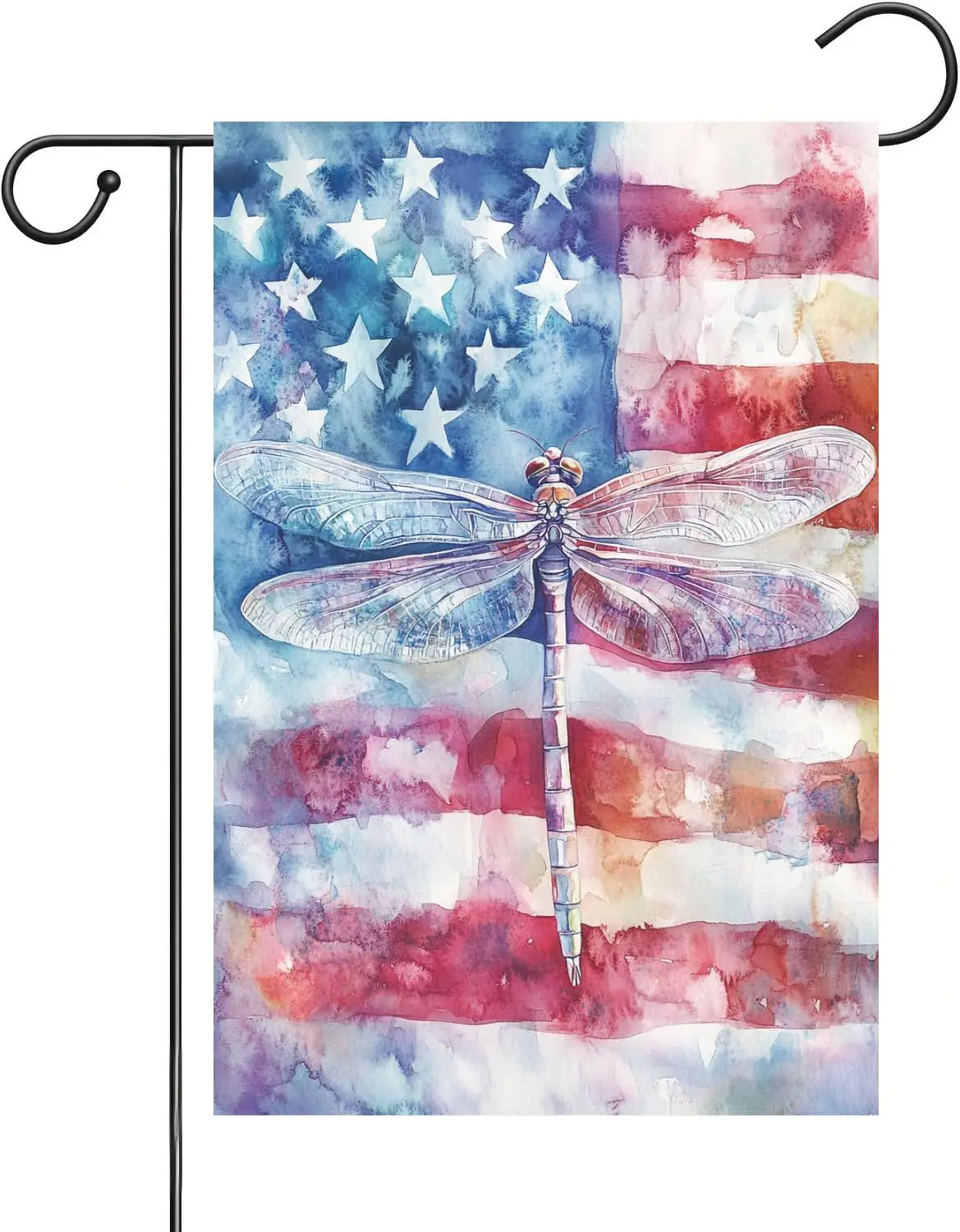 Patriotic Stars and Stripes Dragonfly Garden Flag 12x18 Inch Double Sided Outside, USA 4th of July Memorial Day Independence AAS