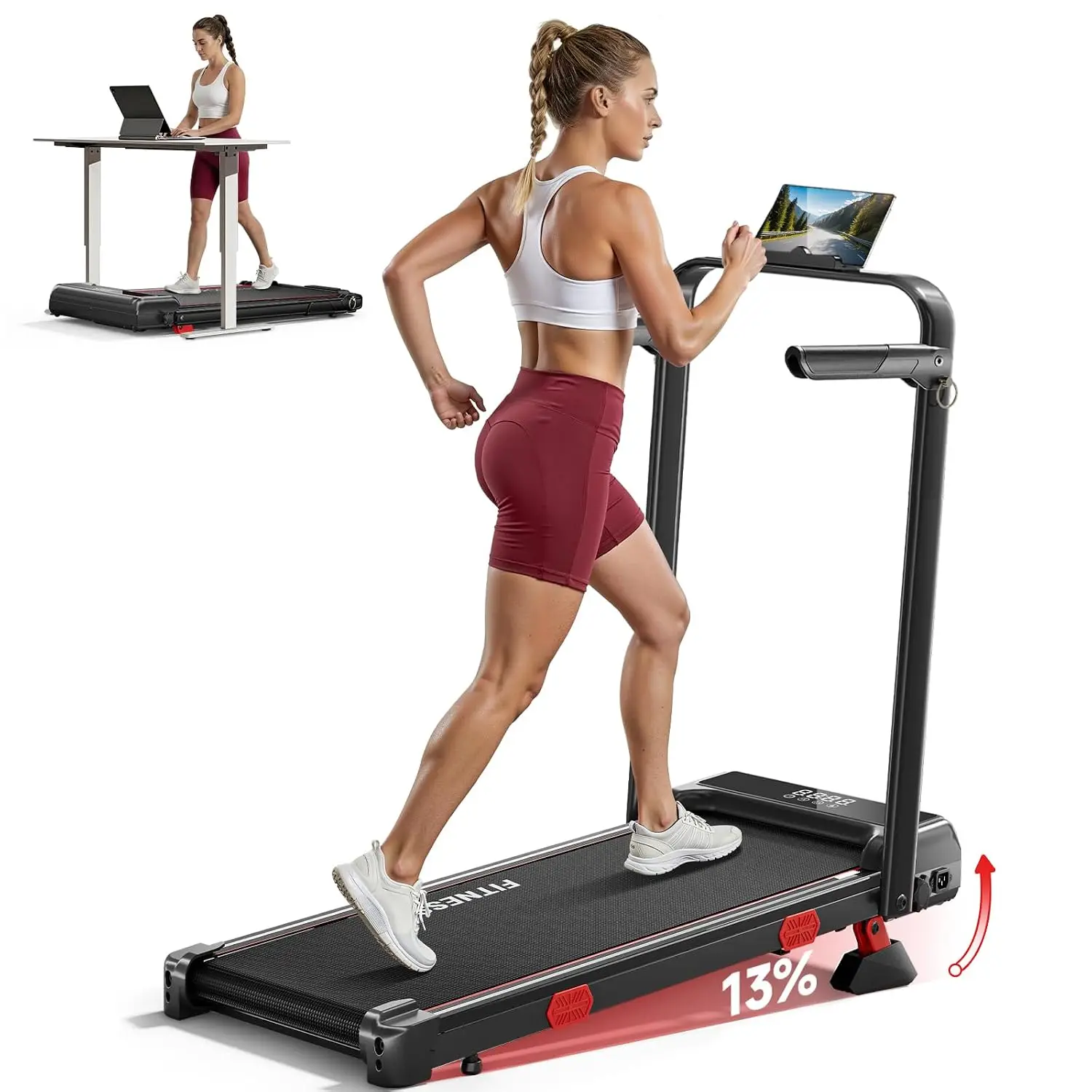 Incline Walking Pad Treadmill with Handle Bar, 37.5
