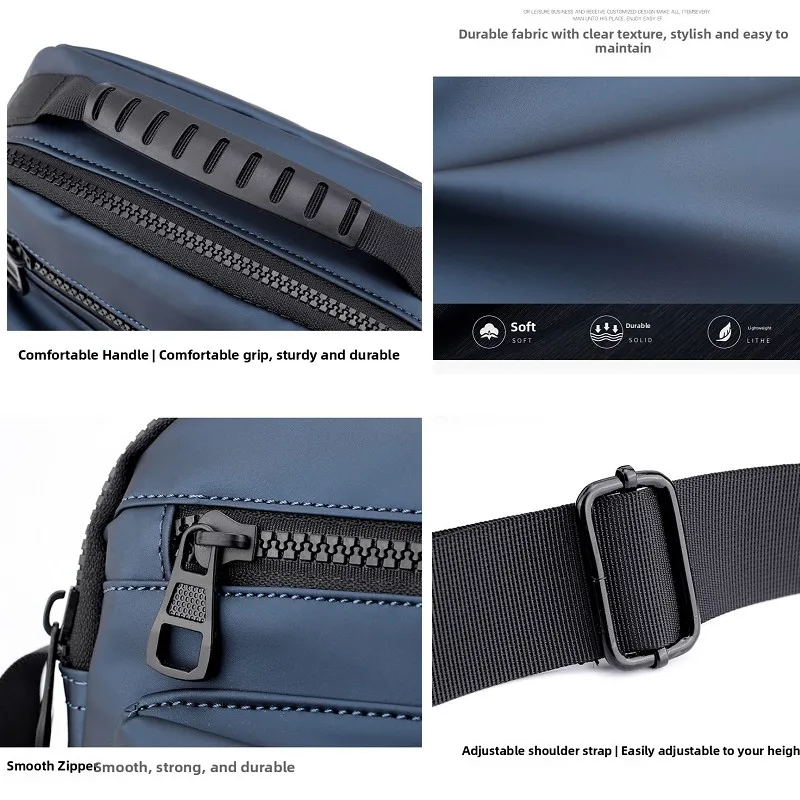 Men's Single Shoulder Bag Casual Oxford Cloth Business Crossbody Street Trend Soft Polyester  Zipper Closure
