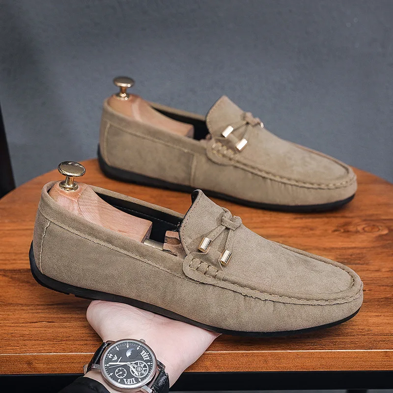 Men's Shoes Spring Soft Soled Suede Leather Men's Driving Casual Leather Shoes Loafers