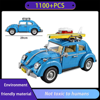 New 1100+PCS 10252 Blue Beetle Classic Creative Car Building Blocks Model Bricks Compatible Kids Christmas Toys Birthday Gifts