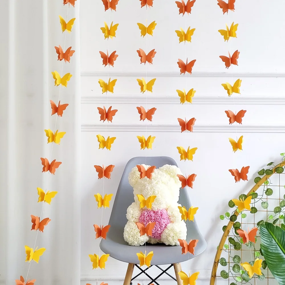 2/5 Strings Paper Butterfly Garland Hanging Wedding Fairy Birthday Party Decoration Butterflies DIY Banner Baby Shower Suppie