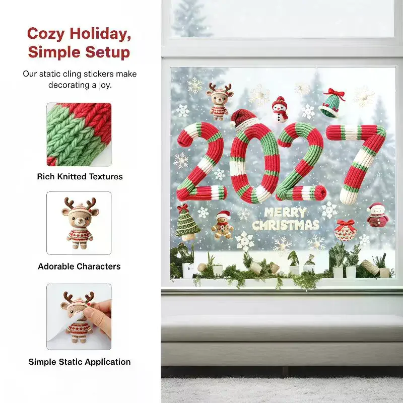Christmas Snowflake Window Stickers 2027 New Year Double Sided Same Color Reusable Decals for Xmas Winter Home Decor