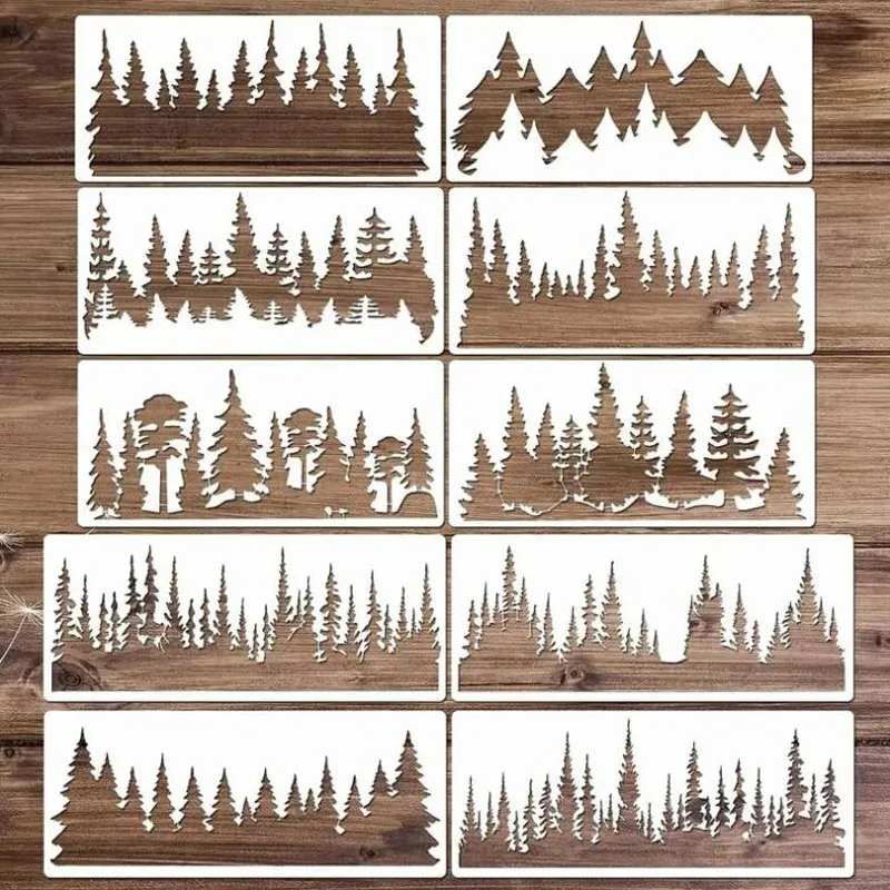 35*15cm Pine Forest Stencils PET Hollow Leak Printing Board DIY Layering Furniture Wall Painting Template Decoration Reusable