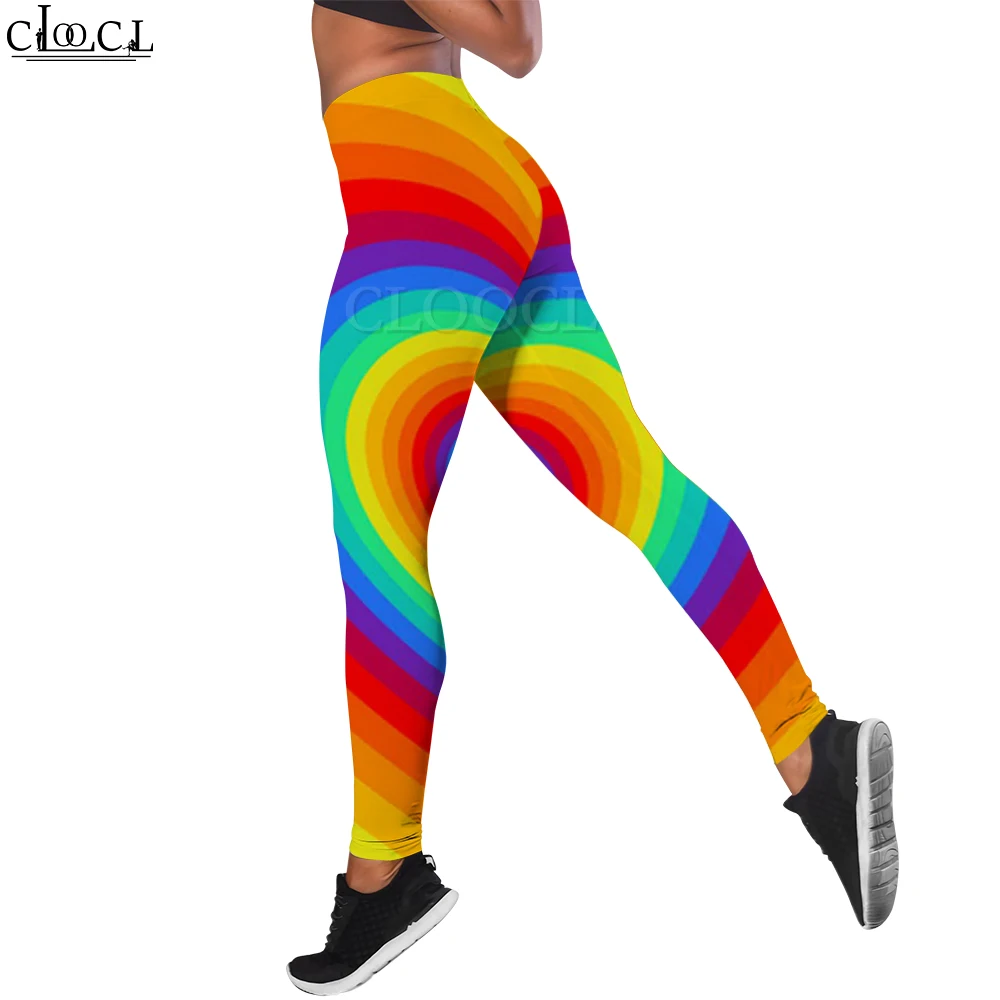 CLOOCL Leggings for Women Rainbow Stripe Print Pants Gym Workout Wear Pantalones De Mujer High Waist Soft Slim Leggings