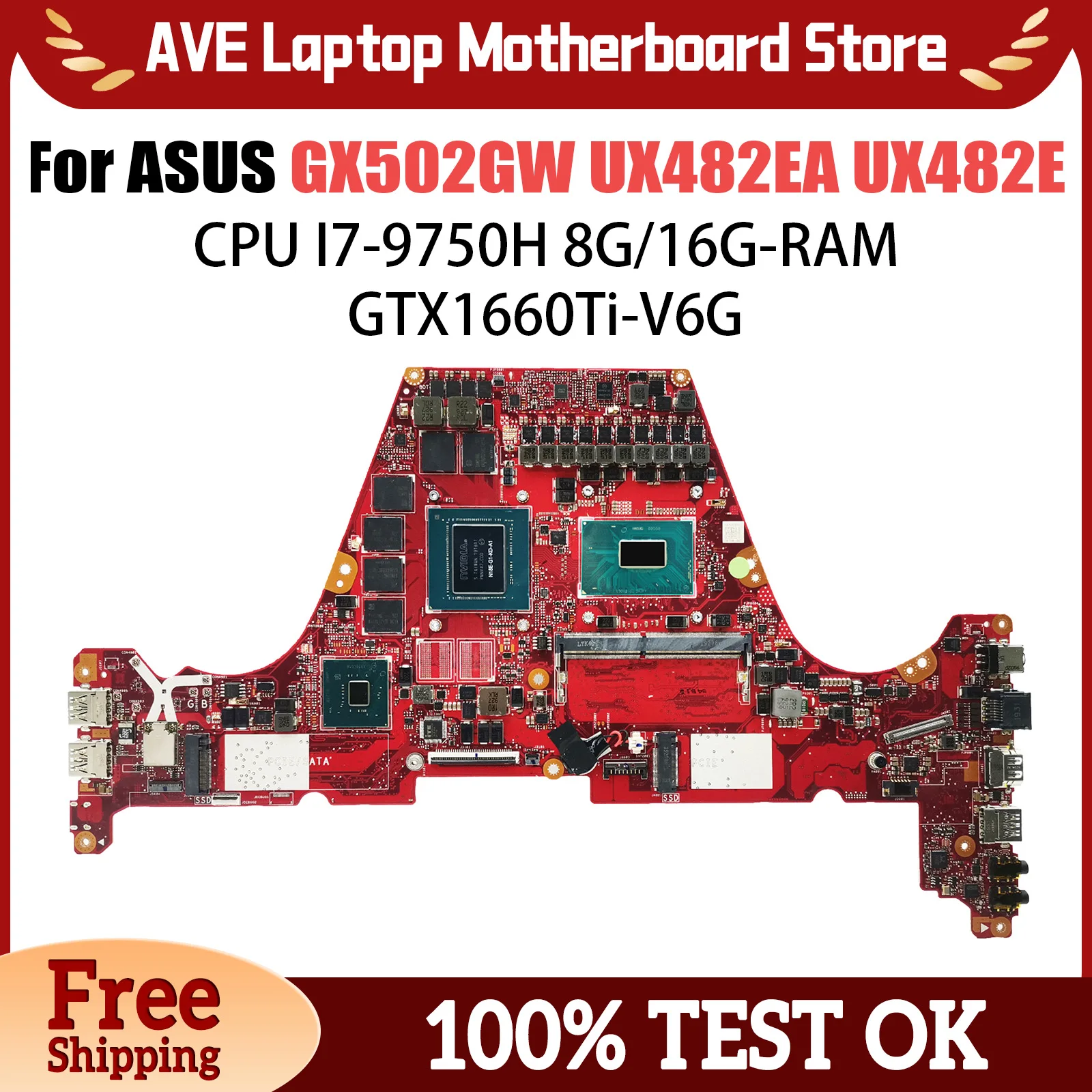 GX502GW Mainboard For ASUS GX502GV GX502G GU502GV GU502GU MW502G Laptop Motherboard i7 9th Gen V6G RAM-8GB/16GB