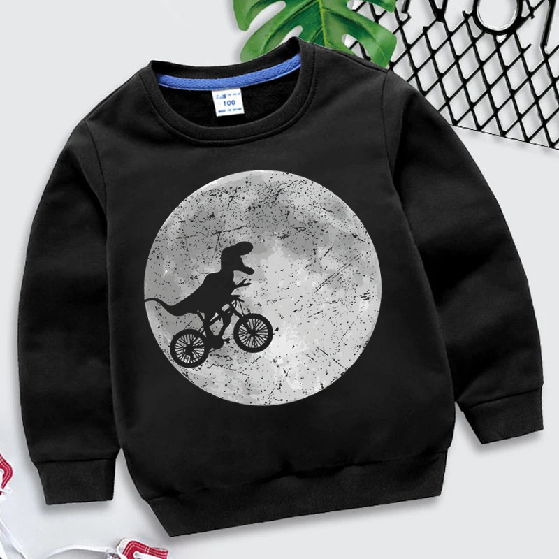 

Dinosaur Moon Print Crew Neck Sweatshirts For Children Boys Long-sleeved Autumn And Winter Solid Color Hoodless Pullovers