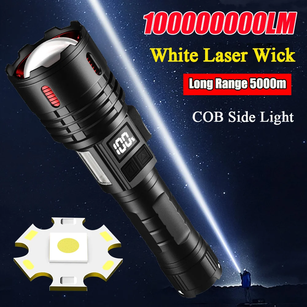 2024 100000000LM High Power Rechargeable LED Flashlight Work 26H Illumination 2000M Ultra Powerful Led TorchWith Magnet Lantern