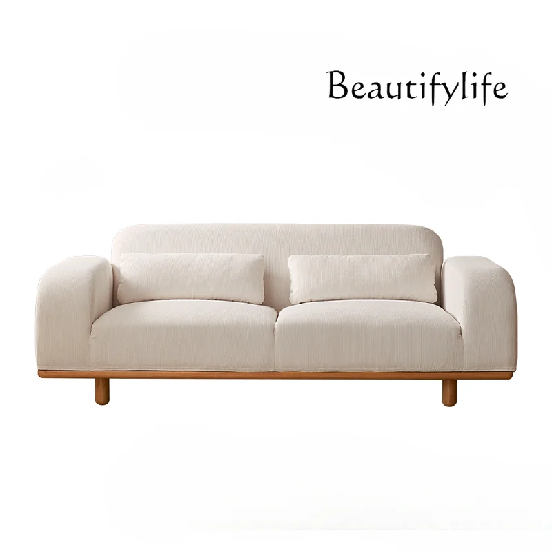 Corduroy Sofa Solid Wood Modern Living Room Small Apartment Simple Retro Straight Fabric Sofa