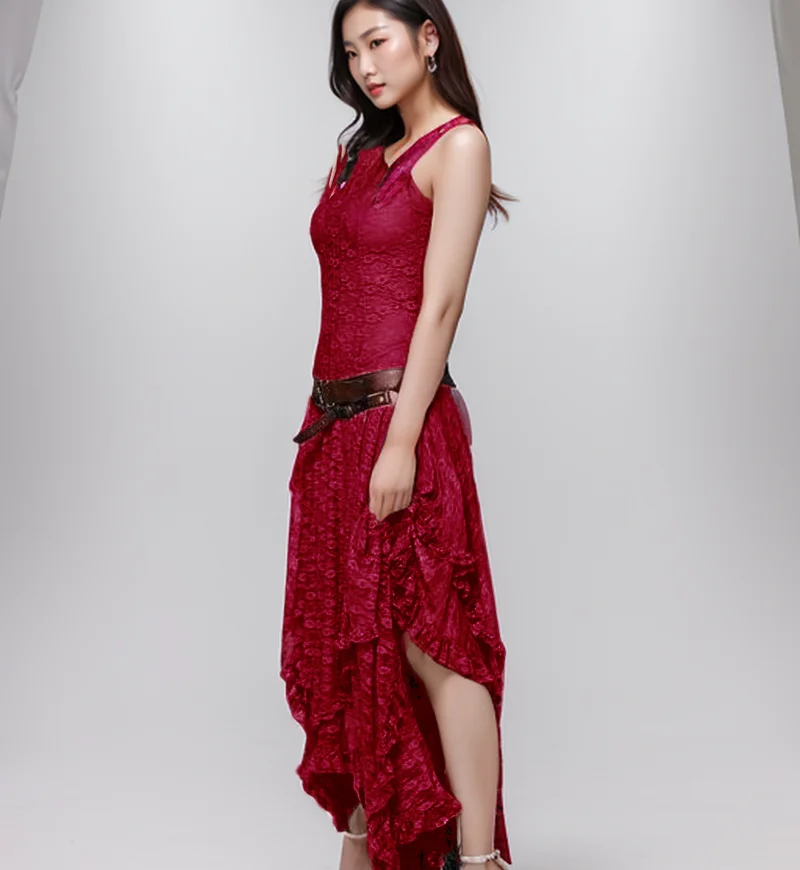 Spring/Summer New Irregular Lace Sexy Sleeveless Round Neck Solid Color Dress For Women,5 Colors