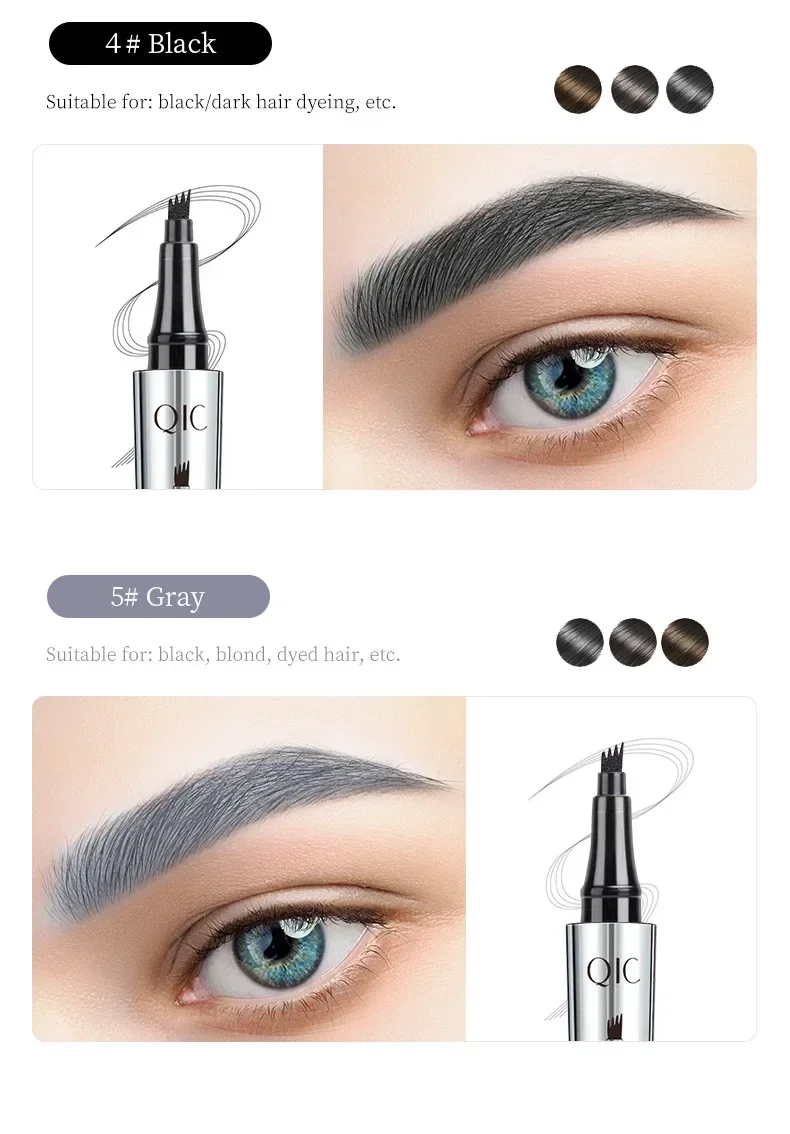QIC 5 สี Liquid ดินสอเขียนคิ้วอาชีพ Eyebrow ปากกากันน้ําติดทนนานธรรมชาติหนา Eyebrow Tint Enhancer เครื่องสําอาง