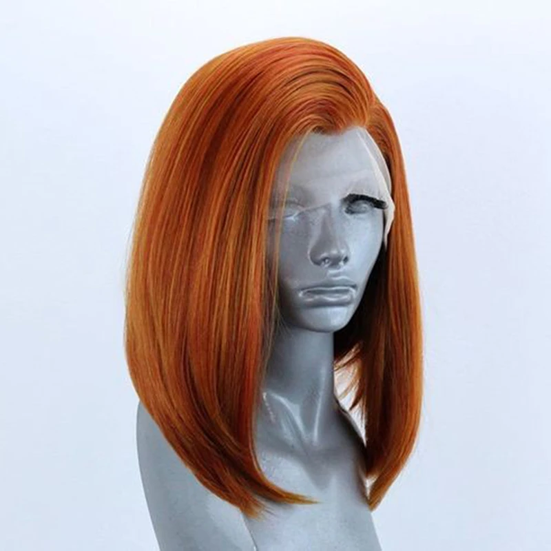 

Bob Short Orange Ginger Color Synthetic 13x4 Lace Front Straight Transparent Pixie Cut Cosplay Wigs For Women Pre Plucked 180%