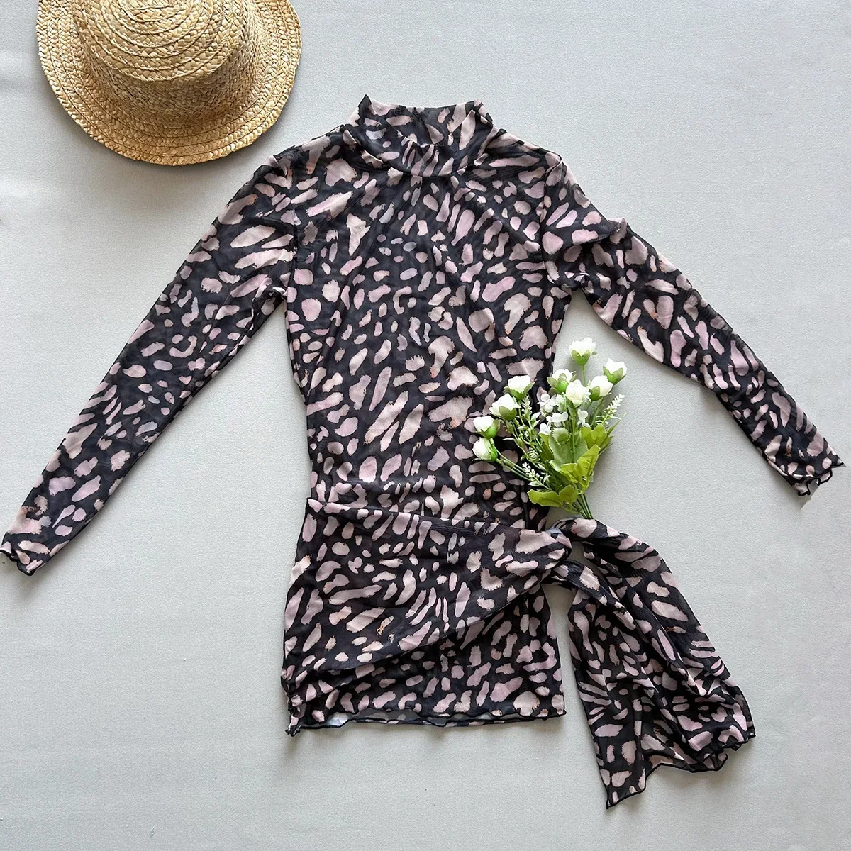 

Merloly Sexy Leopard Print Mesh Beach Dess Brazilian Biquini Bathing Suit