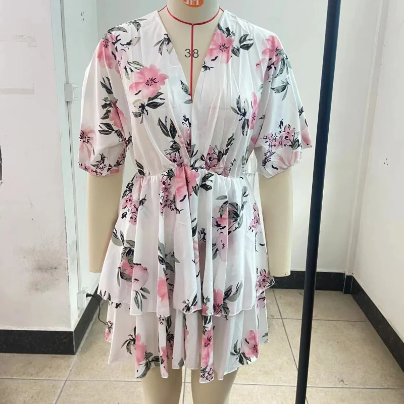 Robe imprimée à manches chauve-souris pour femmes, robes Boho à col en V, taille haute, tenue de vacances décontractée, mode estivale, 2024