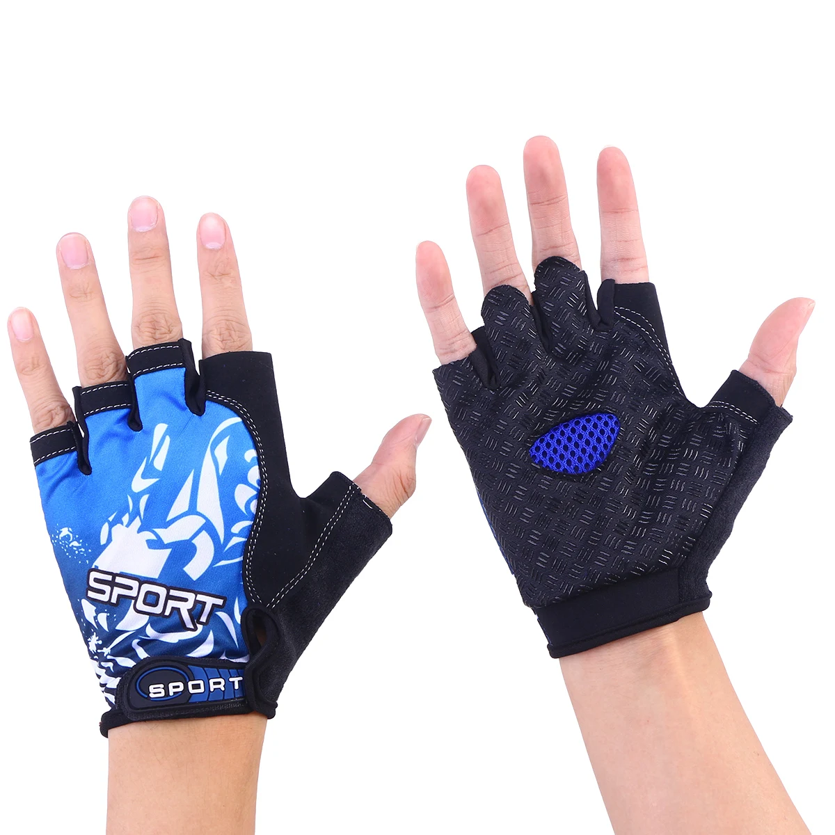 

Gloves for Men Cycling Half-finger Climbing Sports Blue Mountain Biking and Women