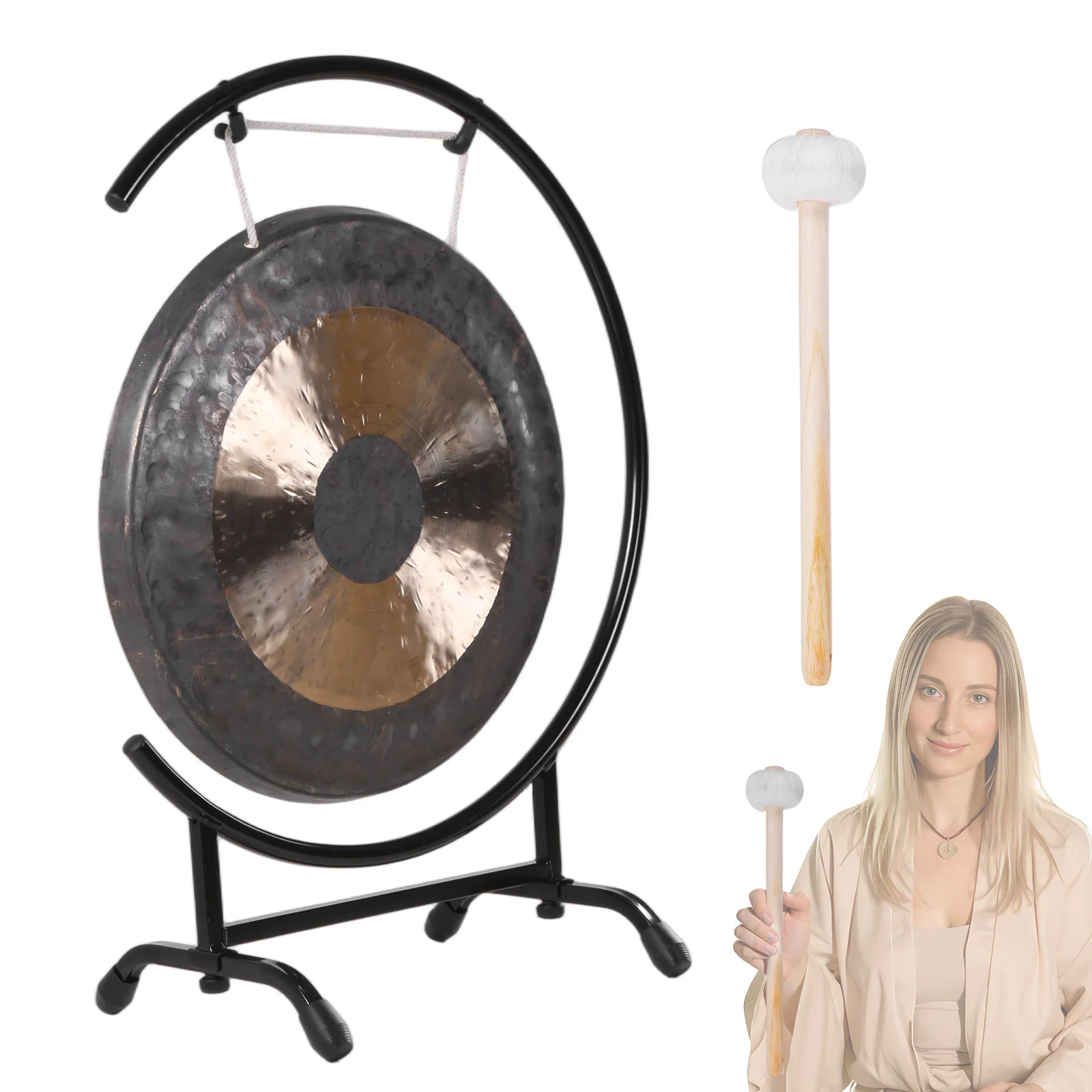 

18in Gong Percussion Instrument on The Seaside C-Stand Traditional Gong with Mallet for Various Small Spaces