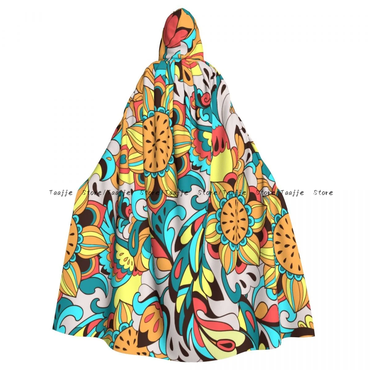 Bird Phoenix And Sunflower Pattern Witch Cloak Hooded Cosplay Costume Halloween Adult Long Party Cape