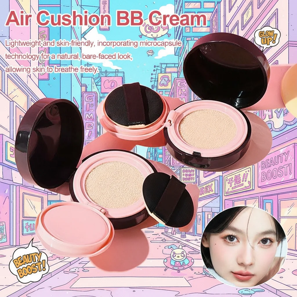 Base de Maquillaje BB Cream Blanqueadora 2 Tonos con Cojín de Aire Corrector Maquillaje Facial para Chicas Crema Cosmética de Belleza