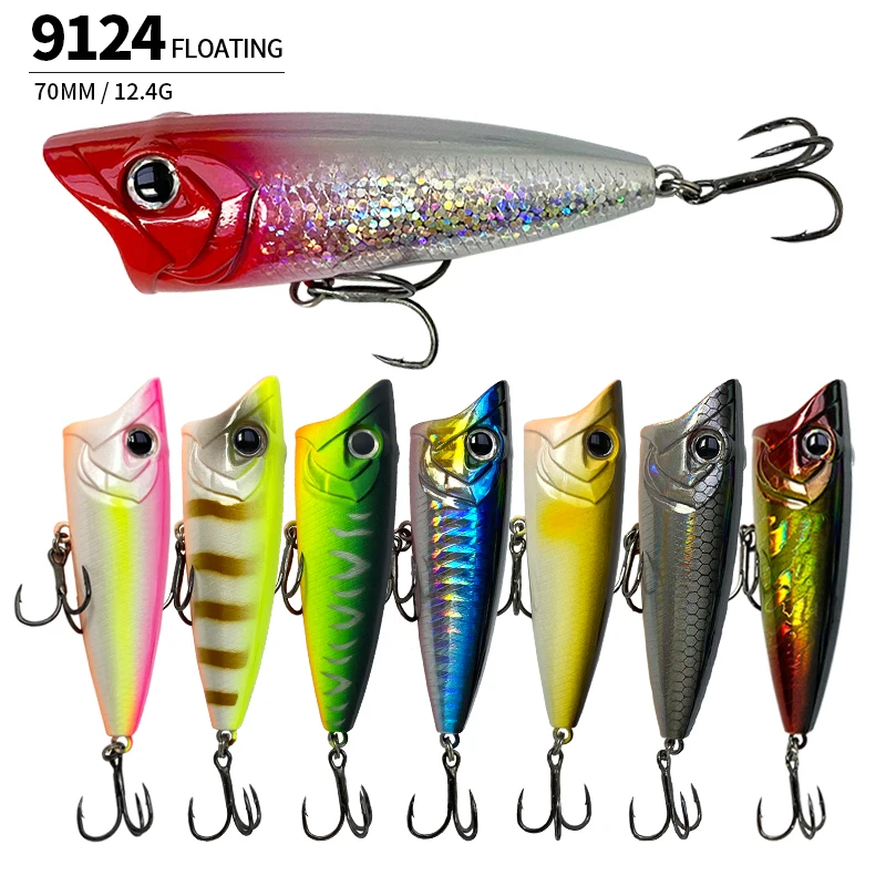 

70F Popper Fishing Lure RIPPLE 70mm 12.4g Topwater Hard Bait for Bass Pike Long Casting Floating Wobble Surface Model Supplies