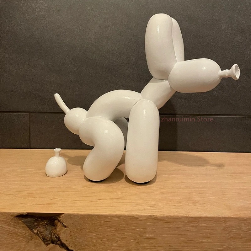 Animals Figurine Resin Cute Shiny Balloon Dog Shape Statue Art Sculpture Figurine Craftwork Home Decor with Antiskid Mat Lucky